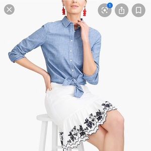 J. Crew Denim Chambray Tie Waist Button Down Shirt
